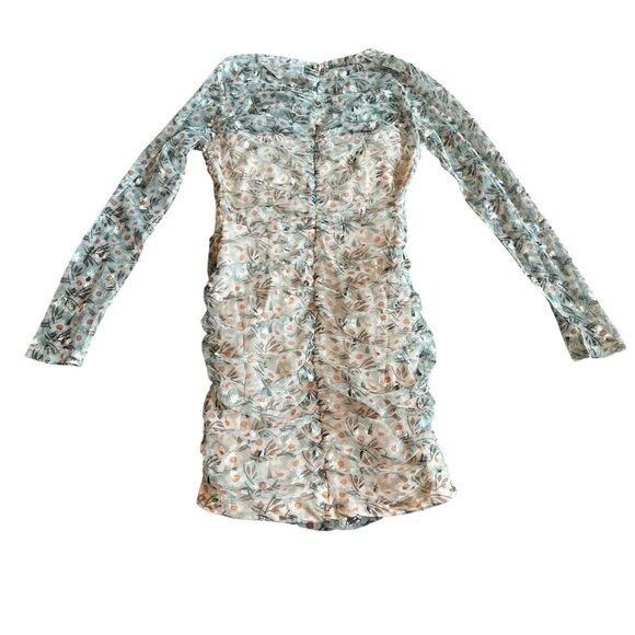 Selfie Leslie First Class Long Sleeve Ruched Mesh Dress Floral Mini Medium NWT - Picture 8 of 13